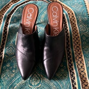 Calvin Klein leather mules, with heel size 7